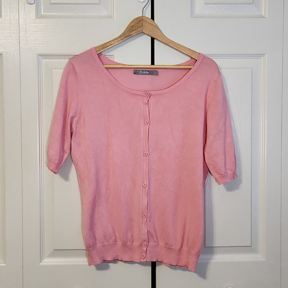 2Sable Women's Pink 1/2 Sleeve Cardigan Size LG Button Front‎ Lightweight Soft